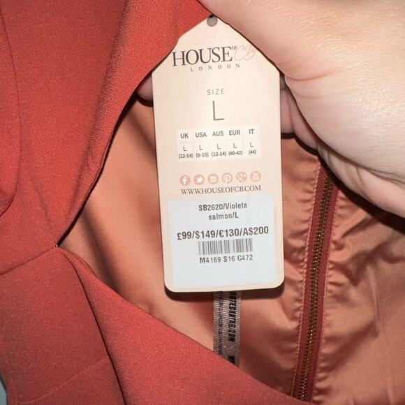 House Of CB Violeta Mini Dress NWT Cut Out Short Sleeve Salmon Color Size Large - Picture 6 of 10